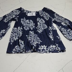 Sense Navy Floral Women's Blouse, Bell Sleeves Oversize Style SzM New With Tag